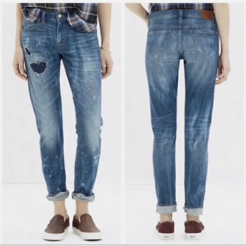 Madewell Women’s Size 24 Slim Boyfriend Patch Distressed Jeans.Waist 15"Rise 9